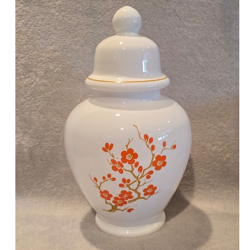 Vintage Imperial Ginger Jar Orange Cherry Blossom Made‎ in Italy MCM 11"